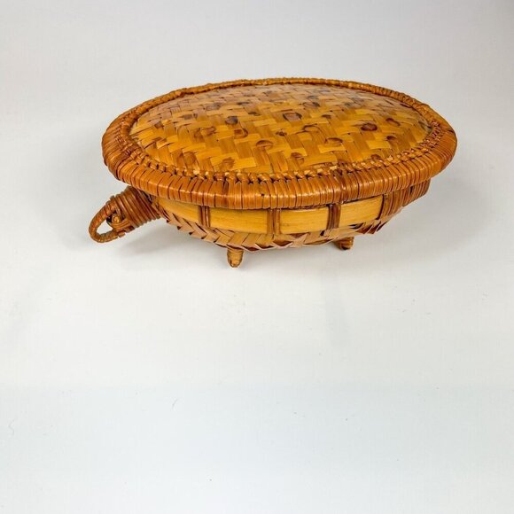 Woven Wicker Turtle Basket Box Lid Tortoise Rattan - Picture 3 of 10